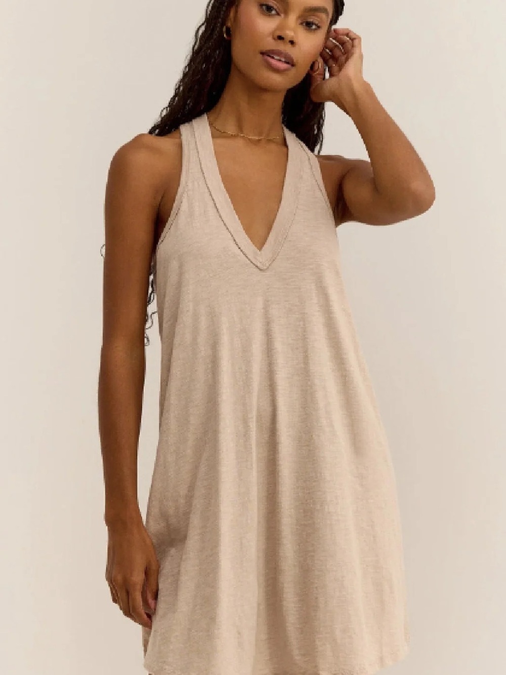 NWT Z Supply Maddox Mini Dress Cotton Beige Sleeveless V-Neck Midi Dress Sz S